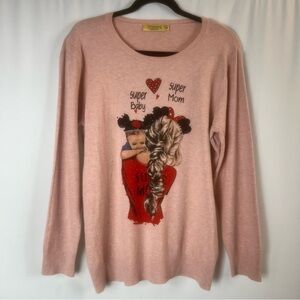 Disney Ears Designed in Italy Pink Sweater Super Mom Super Baby Size 3XL EUC (L)